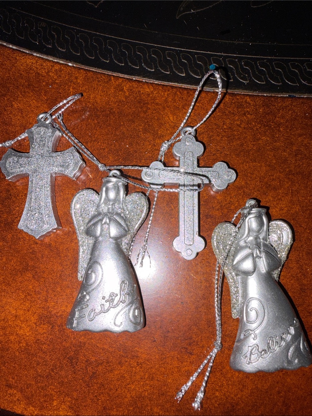 Silver Angel and Cross Ornament Set of 4
